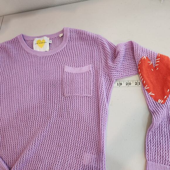 Kerri Rosenthal Purple Knit Heart Elbow Patch Women's Sweater XS Cashmere Blend - Picture 12 of 15